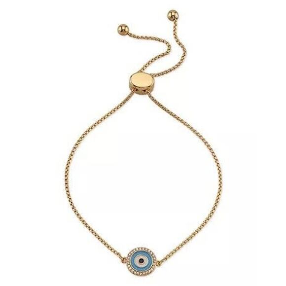Unwritten 14K Gold Plated Evil Eye Crystal Bolo Bracelet Chic Trendy Stylish NEW - Picture 1 of 5